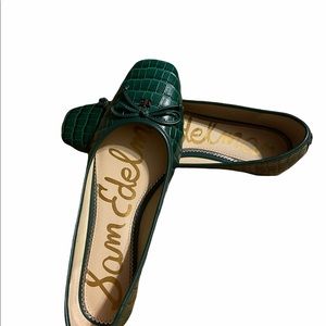 Sam Edelman Green Croc Embossed Jillie Flats Square Toe 8.5